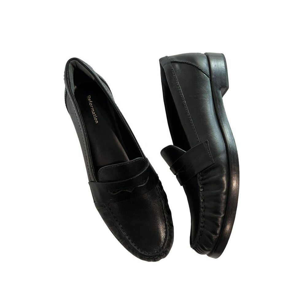 Reformation Black Leather Penny Loafers
